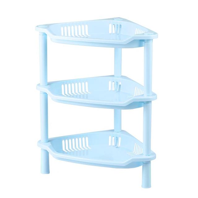 3/4 Layer Assemble Plastic Kitchen Storage Rack Bathroom Organizer Shelf Square Triangle Corner Holder Shelf Stackable: Blue B