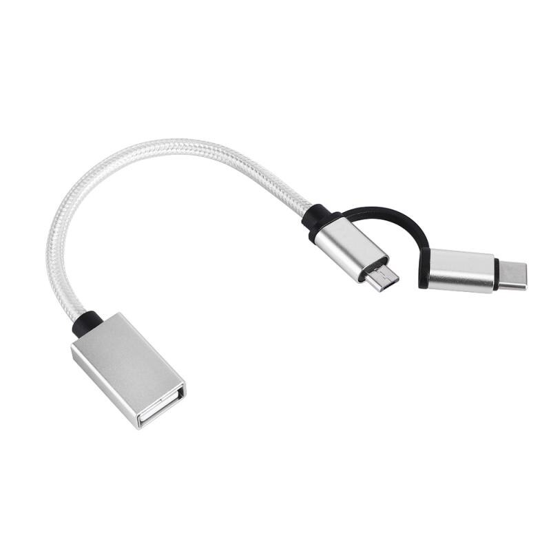 Type-C 2-In-1 Otg Micro Usb Type-C Kabel Gevlochten 2-In-1 Otg Adapter Externe