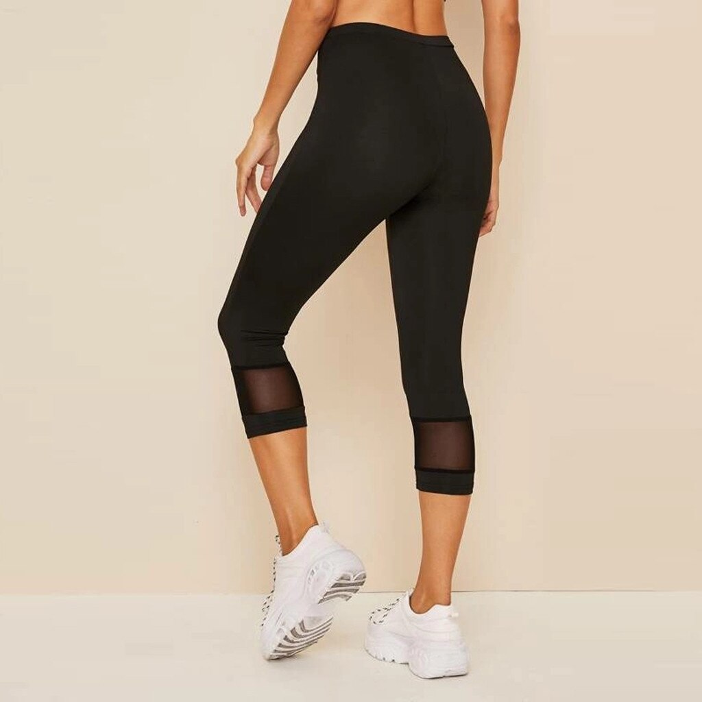 Mallas deportivas para mujer, pantalones de Yoga, calzas ajustadas de empalme huecas para Fitness, pantalones recortados para Yoga, ropa deportiva de gimnasio