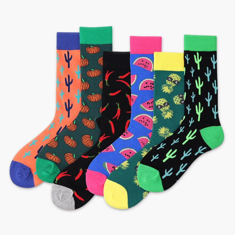 Peonfly Cotton Colorful Men Funny Food Pineapple Pumpkin Cactus Harajuku Happy Socks for Christmas