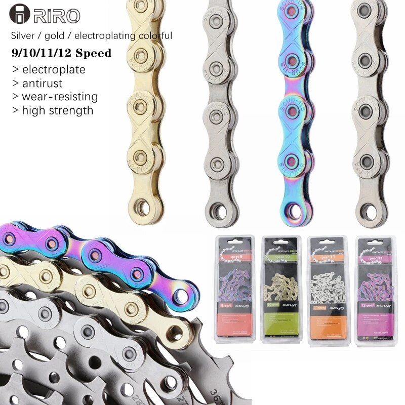 Chaîne de vélo ajourée dorée arc-en-ciel, pour KMC X9 X10 X11 X12, 9/10/11/12 vitesses, pour vtt/vélo de route, 116L 126L