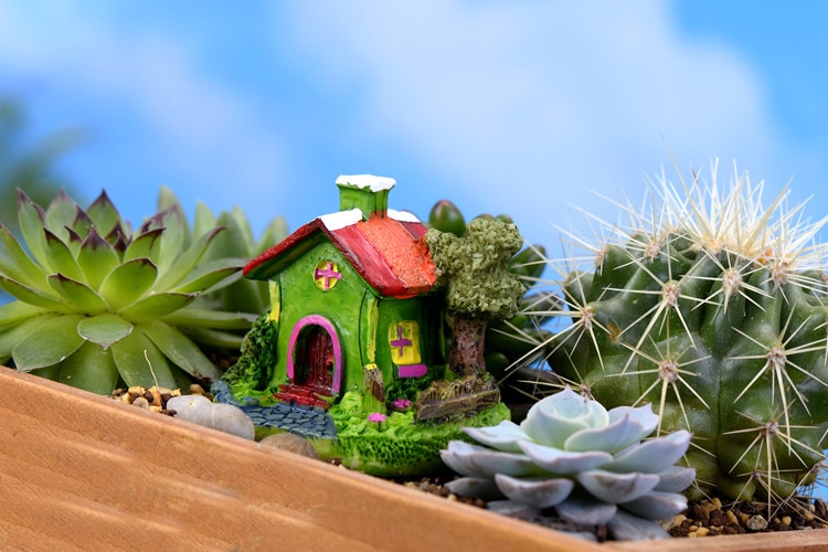 Mini Castillo, casa de dibujos animados, Villa, Mini edificios, miniaturas, Gnomo de jardín, hada terrario con musgo, manualidades decorativas decoración para el hogar con bonsái