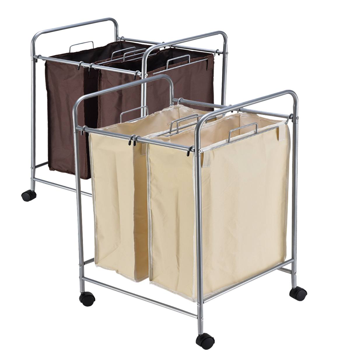 Large Rolling Laundry Basket Organizer 2 Grid Large Laundry Hamper Bin Waterproof Laundry Bags For Dirty Clothes Storage Box