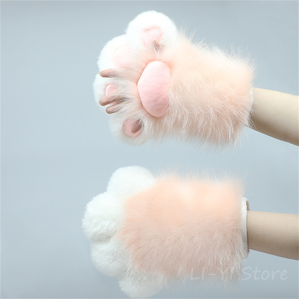 4 Colors Cute Animal Wolf Foxes Cat Paw Claw Gloves Bear Cosplay Costume Cos Props Animal Furry Plush Paw Gloves Fursuit Mitten: Red