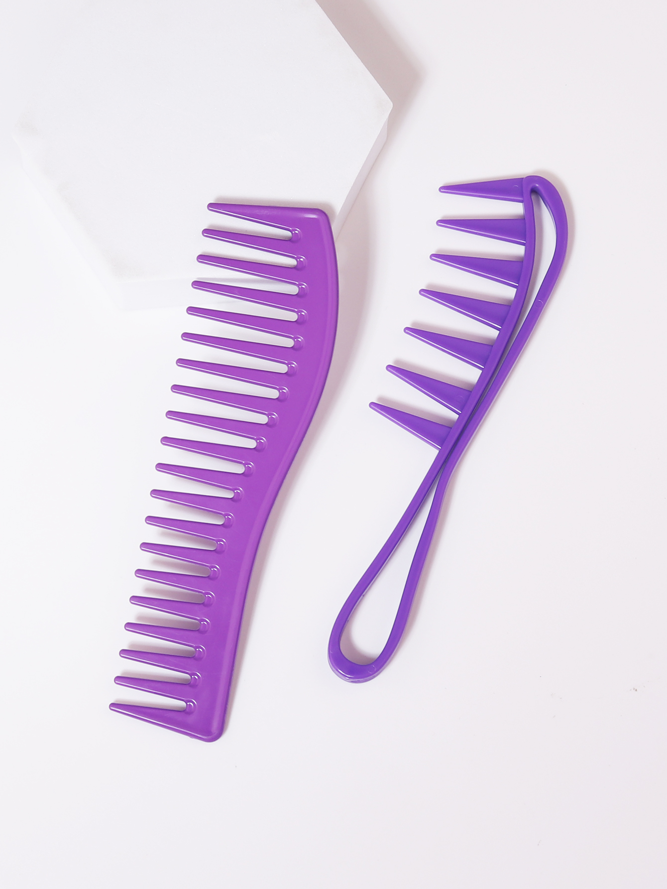 Juego de 2 piezas de peine para el cabello con aceite de dientes anchos, accesorios de peluquería de doble propósito, herramientas de peinado especiales para pelucas de cabello real: Morado