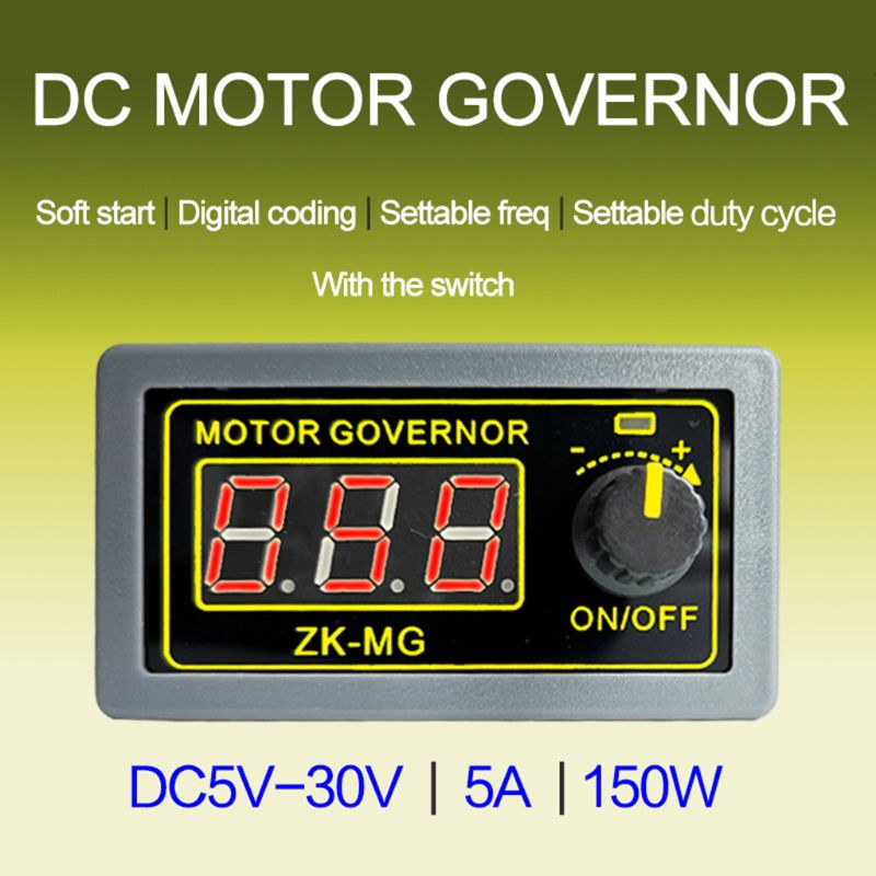 Dc 5-30v 12v 24v 5a jævnstrømsregulator pwm justerbar hastighed digital display encoder duty ratio frekvens max 15a zk-mg