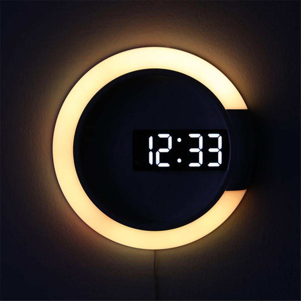 Wall Clock LED Mirror Multifunctional Light Alarm Clock With Temperature Display Ring Shaped Decoration Clock