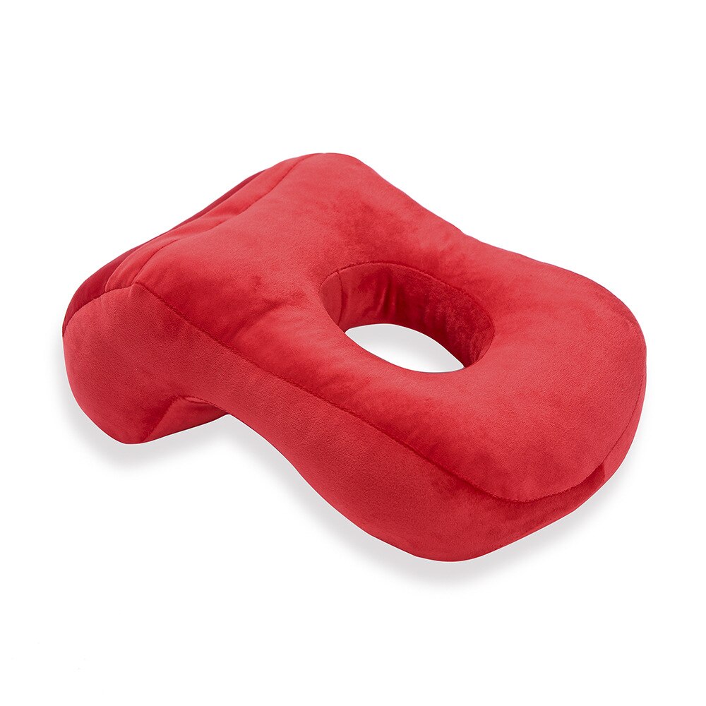 Solid Colors Velvet Nap Pillow Multi-function Hollowed-out Office Portable Cozy Sleeping Pillows For Adult Student Home Travel: Red