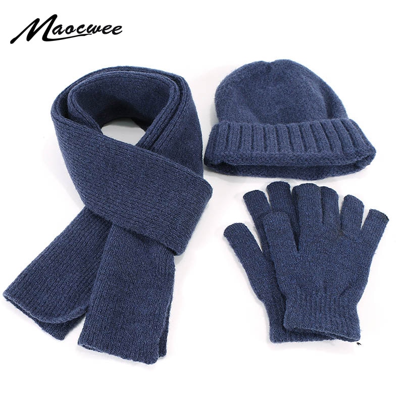 Muts Sjaal Handschoen Set 3 Stukken Voor Mannen En Vrouwen Outdoor Gebreide Warme Dikker Hoed Skullies Beanie Sjaal handschoenen Set