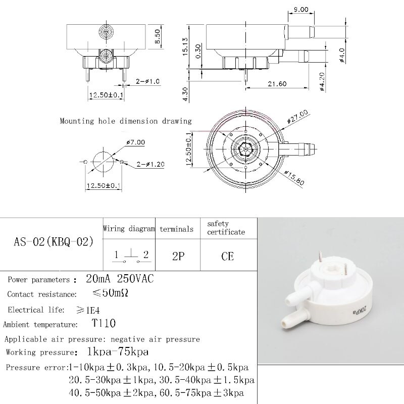vacuum pressure switch adjustable air pressure switch negative pressure switch for vacuum cleaner NO AC/DC universal double-port