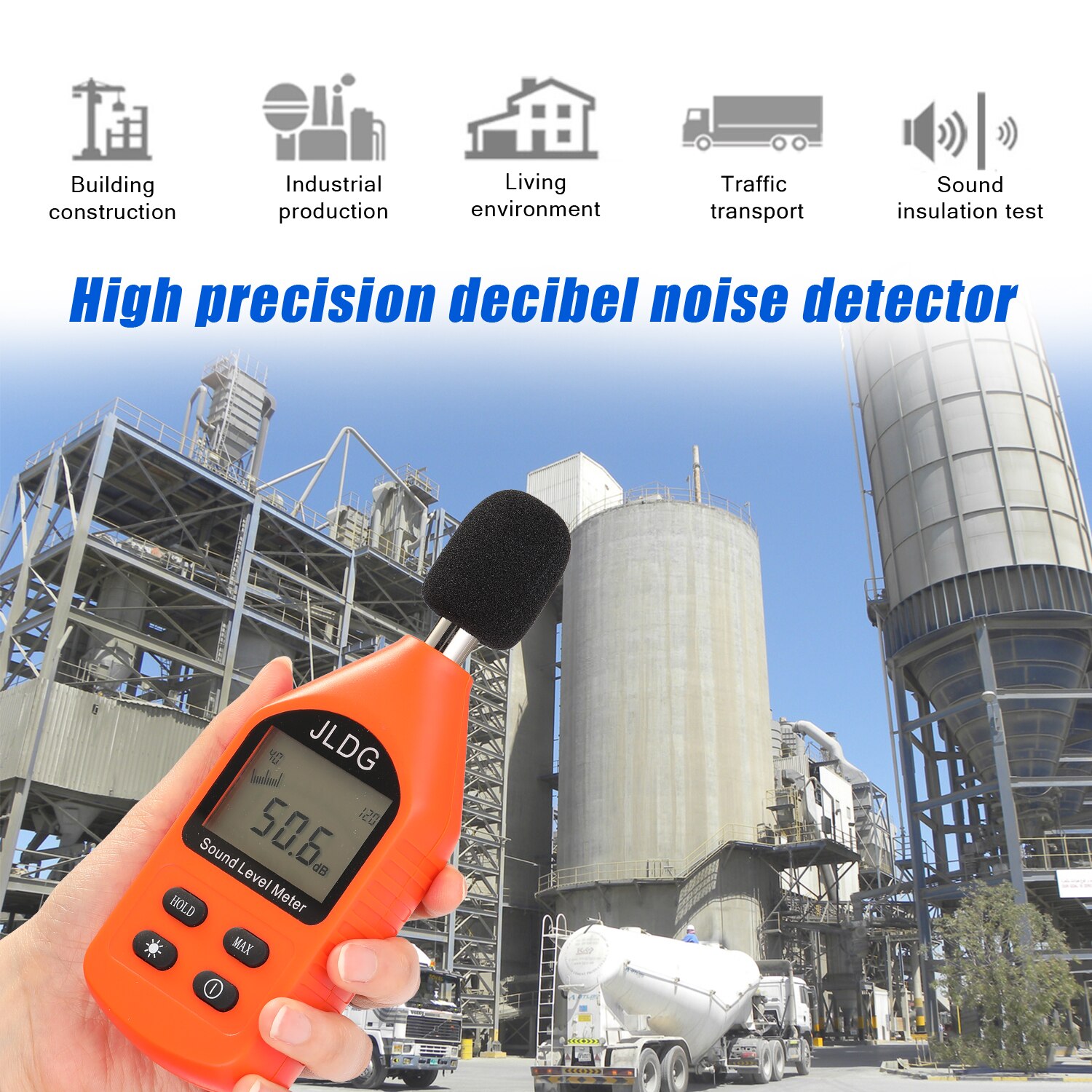 JD-105 Digital Noise Detector Mini Lightweight High Accuracy Decibel Monitoring Device Sound Level Meter with LCD Backlight