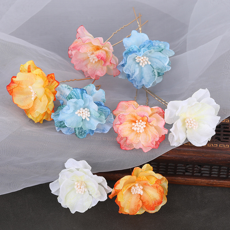 Grote Bloem Haar Stokken Vorken Goud Kleur Metalen Houten Haarspelden Clips Vrouwen Knot Maker Sieraden Chinese Stap Schudden Hoofddeksels