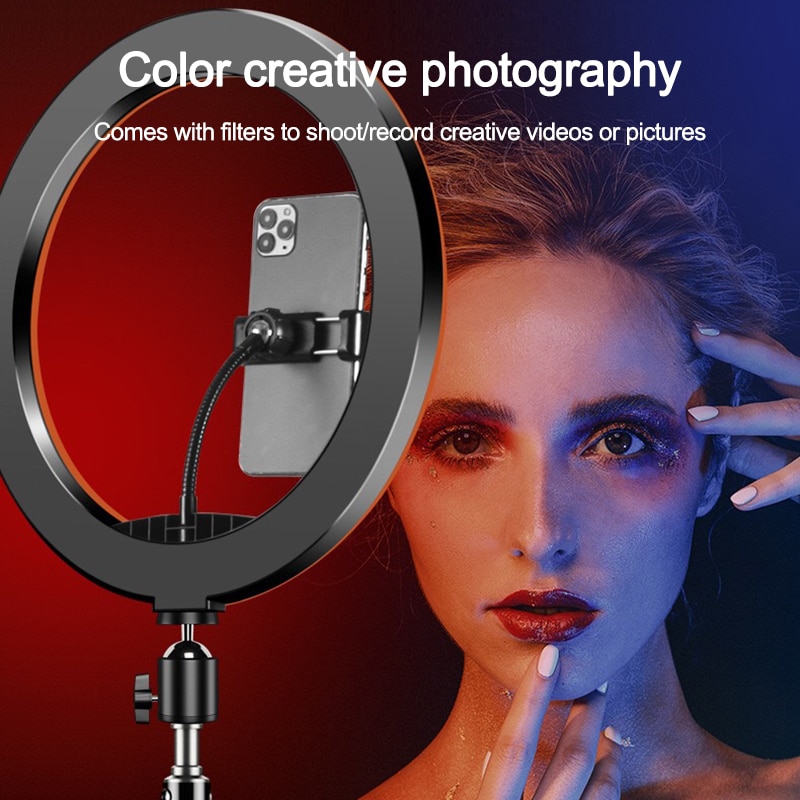 Rgb led anel luz titular do telefone fotografia luz de preenchimento 1.6m tripé regulável rgb selfie conjunto led anel luz remoto para foto vídeo