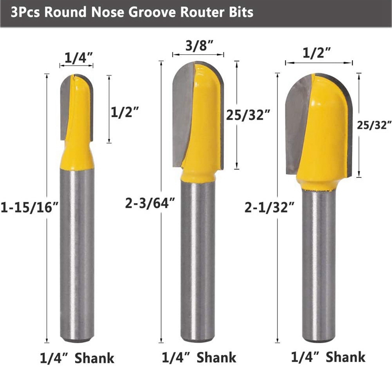 6Pcs 1/4Inch Shank Carbide 90 Degree V-Groove And Round Nose Groove Router Bit Set Lettering Engraving Cutter