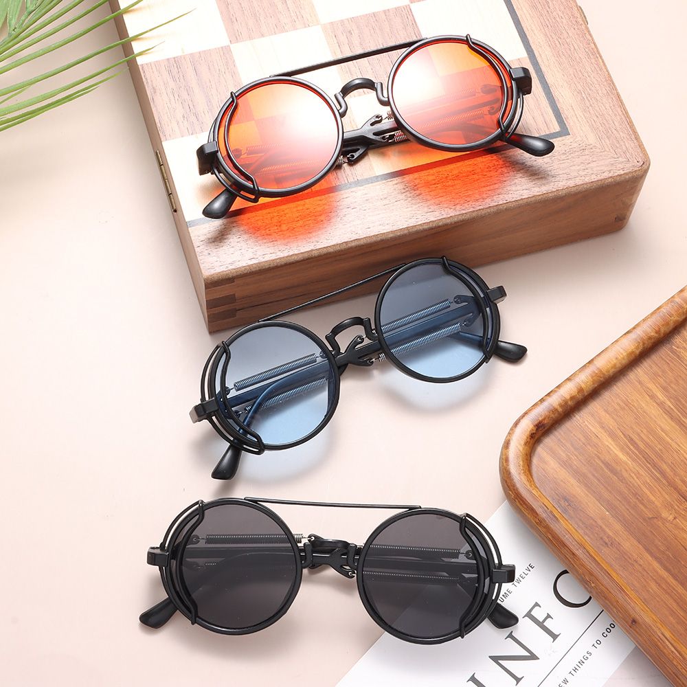 Gafas de sol Punk Steampunk, lentes de sol de doble patilla de primavera, redondas, a la , estilo gótico, protección UV400