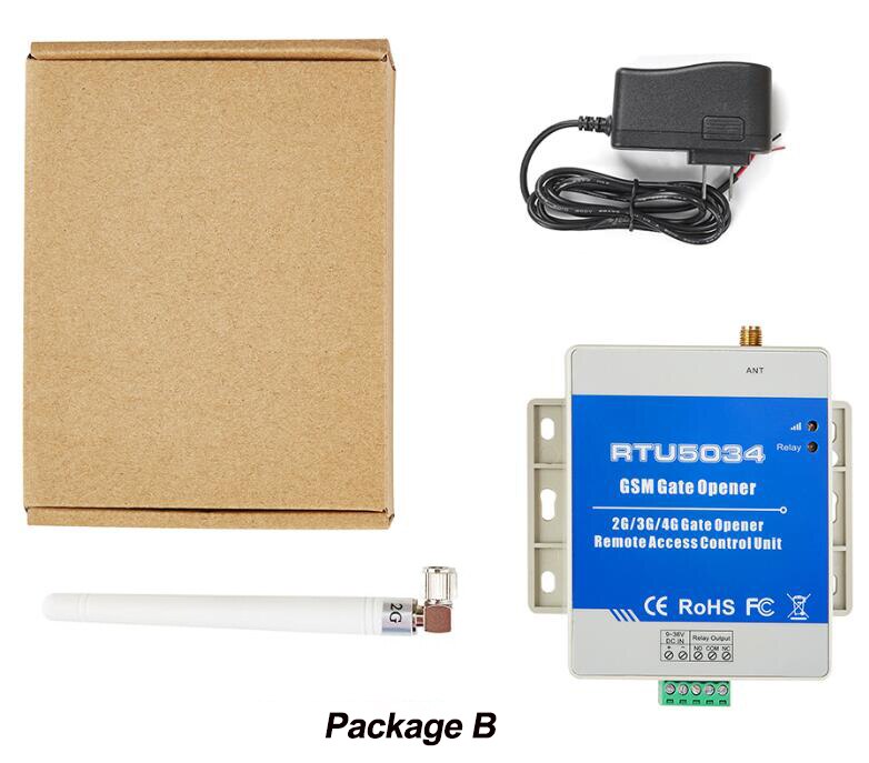 Draadloze GSM Gate Opener Afstandsbediening Relais Schakelaar Controle door gratis Call Toegangscontrole unit ondersteunt 200 Gebruikers RTU5034: Package B