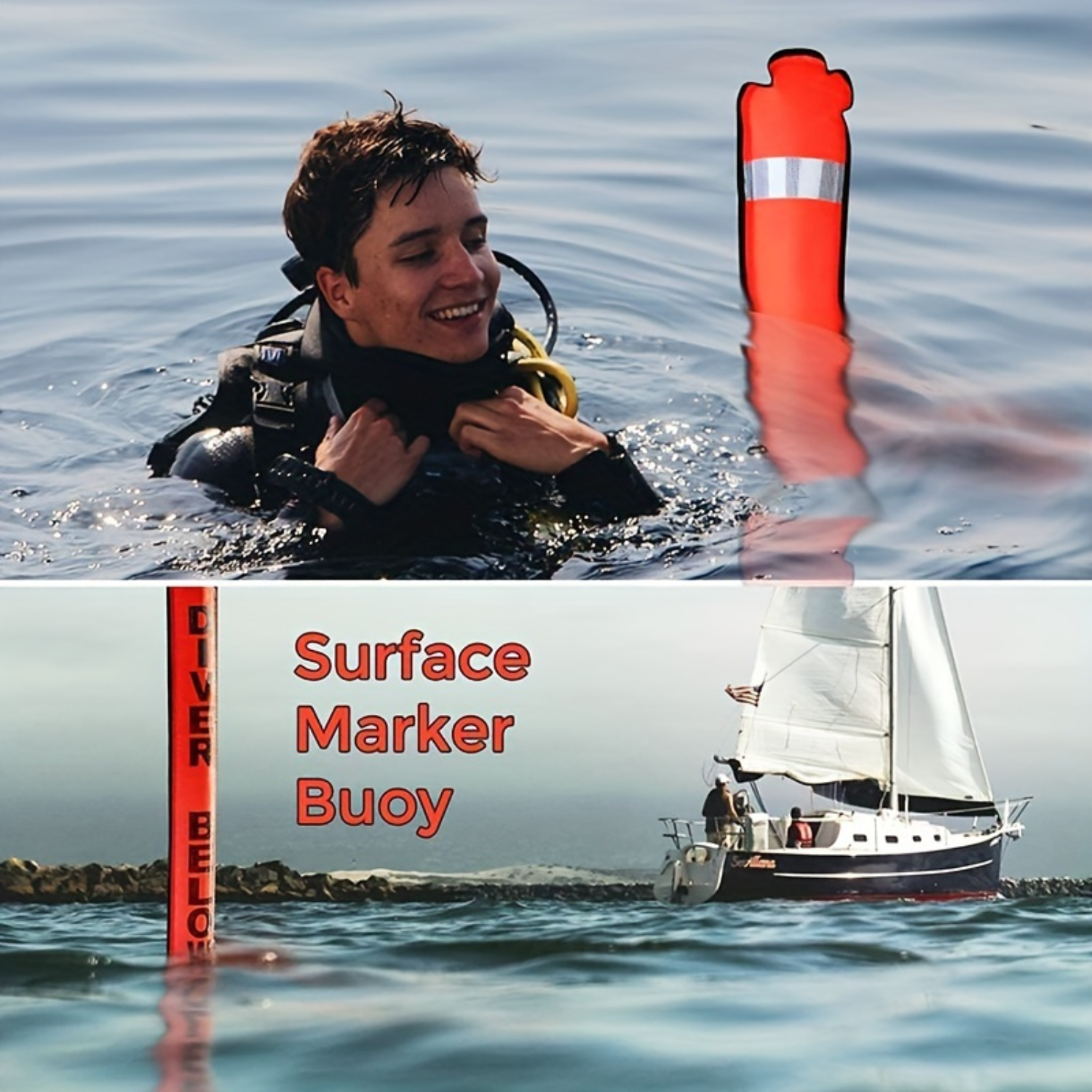 Boya marcadora de buceo, boya de buceo con tira reflectante, banda reflectante para buceo subacuático y snorkel
