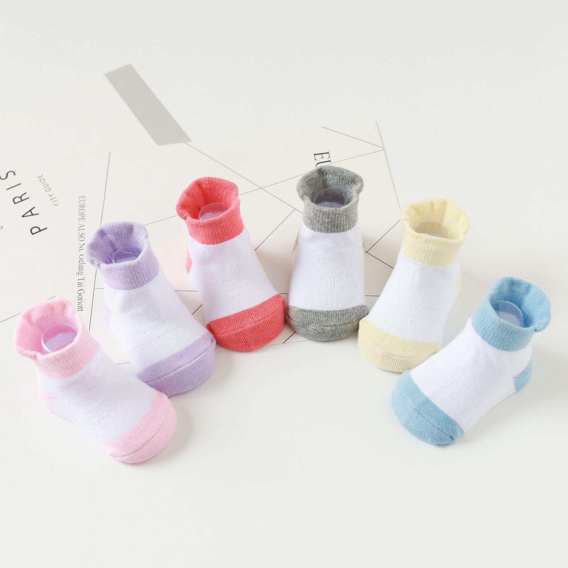 6 paia/lotto calzini antiscivolo della barca dei bambini del cotone da 0 a 5 anni per la ragazza dei ragazzi calzino basso del bambino del pavimento del taglio con le prese di gomma calzini dei bambini: 6Pairs Style1 / 10-12(6-12Month)