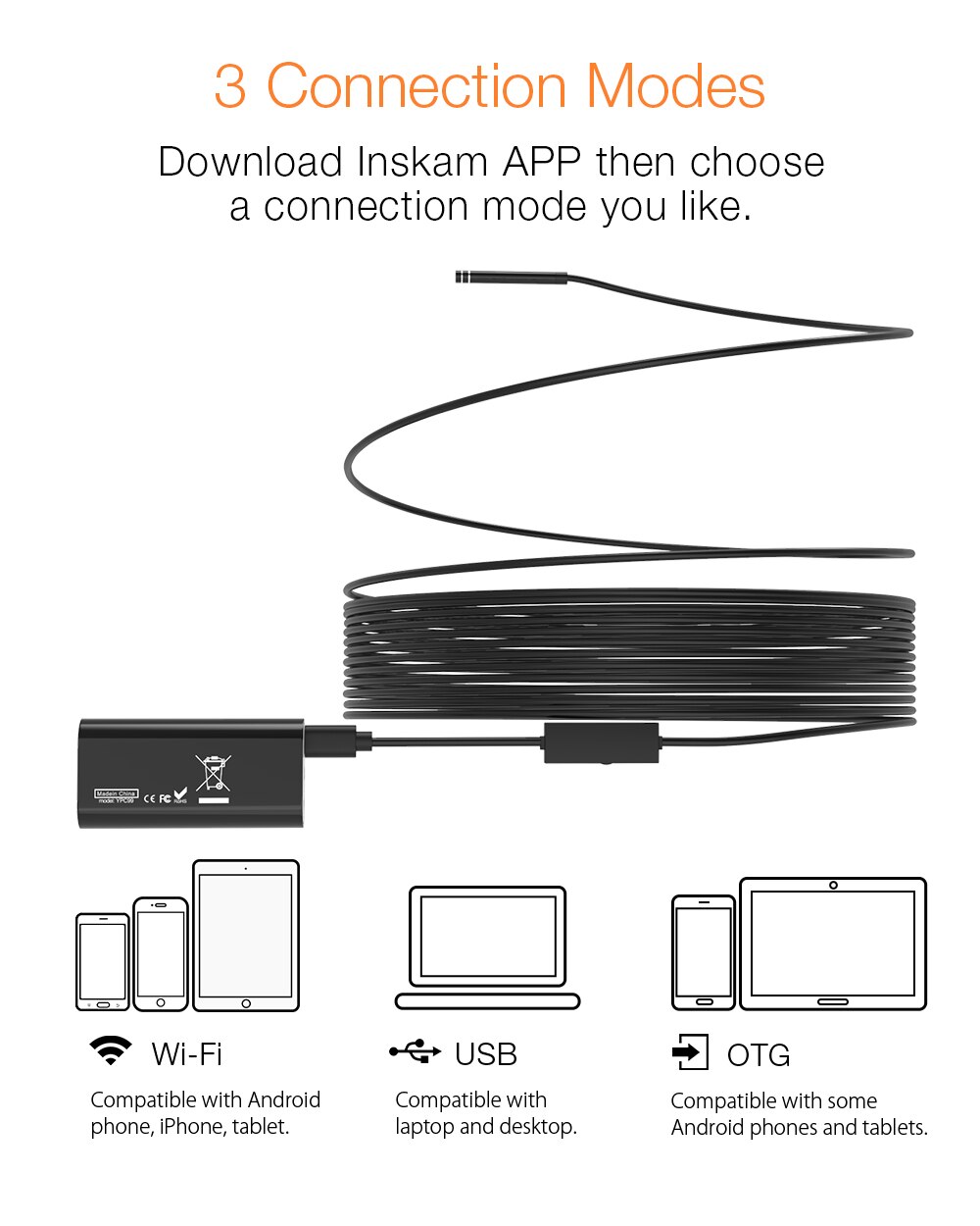 DIGOO DG-YPC99 5.5mm 720P 2 mégapixels Smart WIFI endoscope 3 en 1 caméra d'inspection 1M/3M/5M câble avec 6 LED