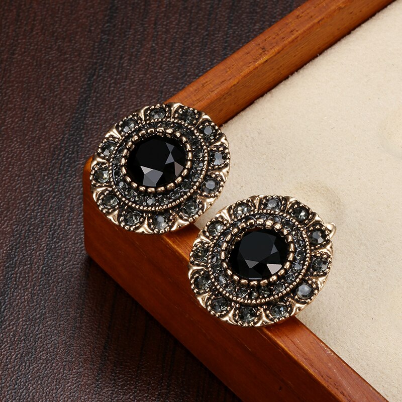 Kinel quente boho cinza cristal brincos para mulheres antigo ouro moda pedra preta brincos vintage noiva jóias de casamento