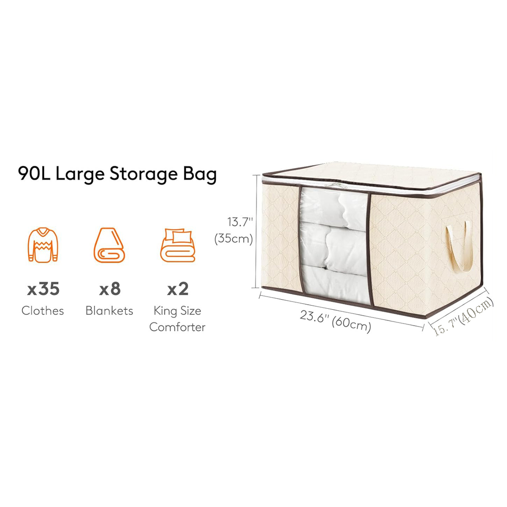 Clothes Storage, Foldable Thick Fabric Blanket Storage Bags, Storage Containers for Organizing Bedroom, Closet, Comforter
