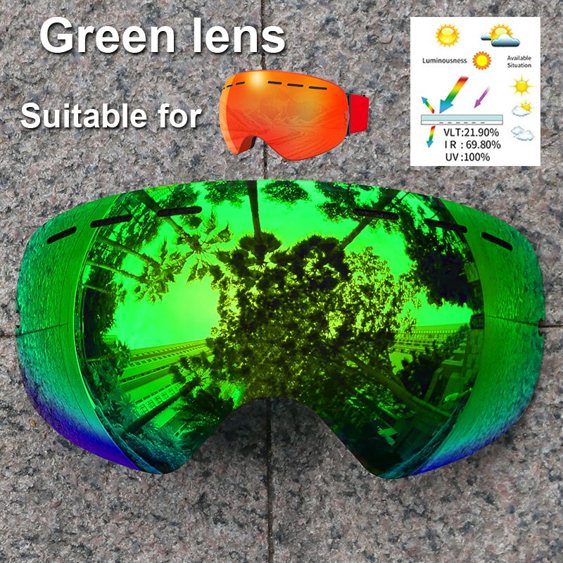 PHMAX-Lentes de repuesto para gafas de esquí normales, lentes de visión nocturna, amarillas, antivaho, Multicolor, solo aplicable a XJ-01: Green Lens