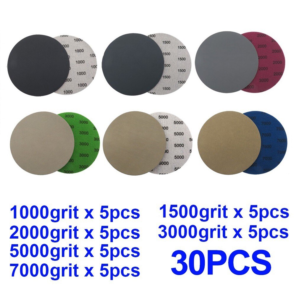 1000 1500 2000 3000 5000 7000 hiomapaperi 125mm 30 kpl 5 tuuman kiekot