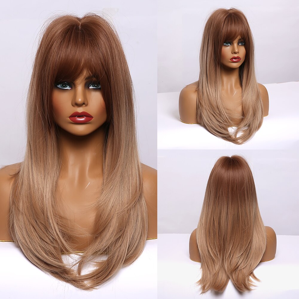 Easihair långa blonda raka peruker lager frisyr syntetiska peruker för kvinnor naturligt hår peruk värmetålig cosplay peruk
