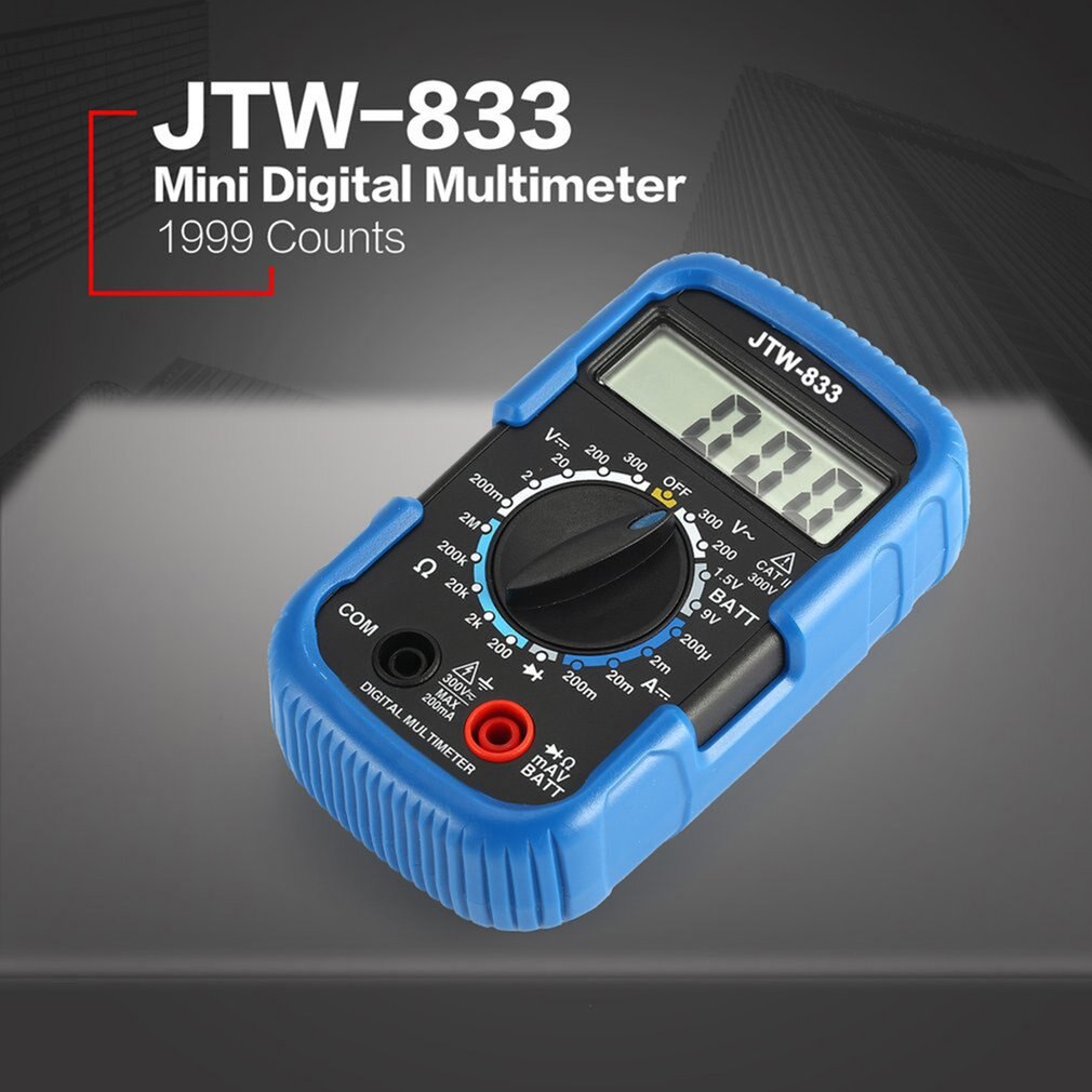 JTW-833 Handheld Mini Digital Multimeter 1999 Counts AC/DC Volt Amp Ohm Diode Battery Tester Ammeter Voltmeter