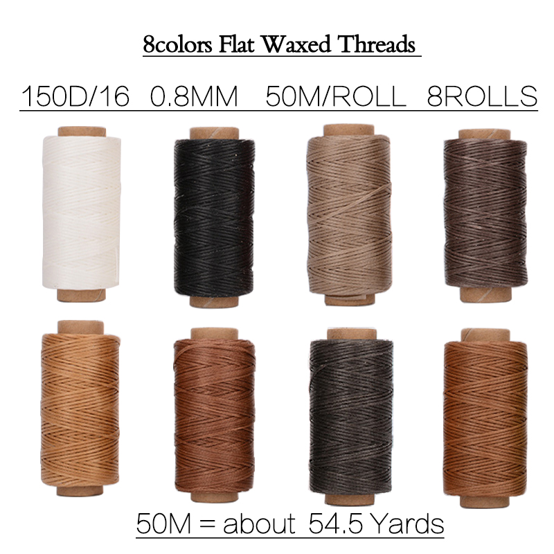 Leather Sewing Awl Kit Hand Speedy Stitcher Set Leather Craft Stitching Waxed Thread Needles Leather Craft Stitch Shoemaker Tool: 50M x 8 rolls -1