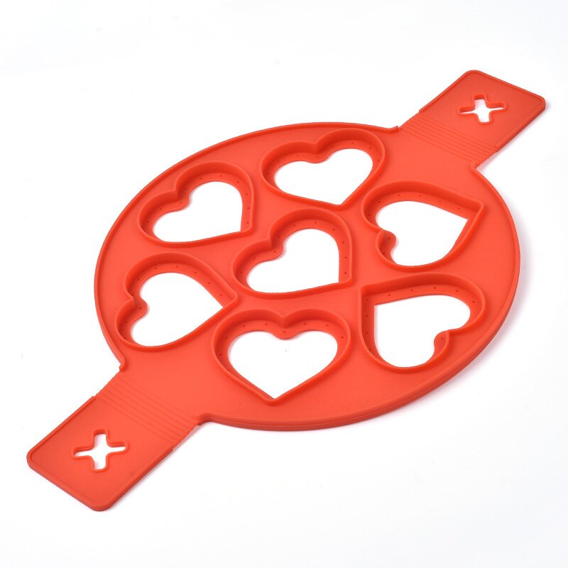 Pannenkoek Maker Hart/Ster/Ronde Vormige 7 Gaten Anti-aanbak Siliconen Bakvorm Ring Gebakken Ei Voor Familie Koken keuken Gereedschap: Heart Red