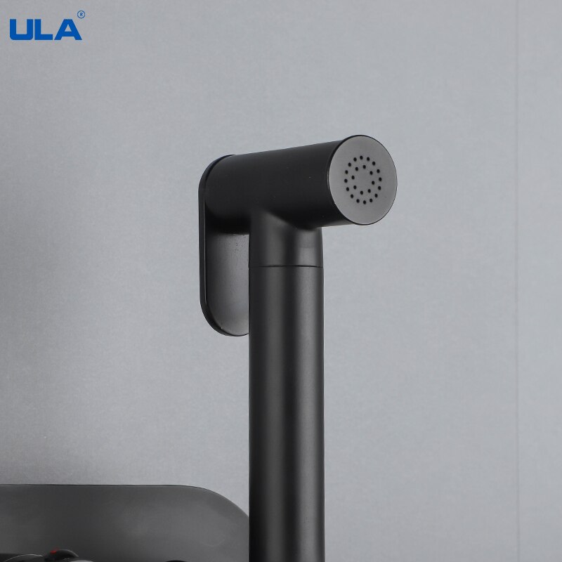 Ula Zwart Bidet Kraan Sproeier Messing Draagbare Wc Bidet Kraan Warm Koud Water Badkamer Mixer Shattaf Valve Hygiënische Douche