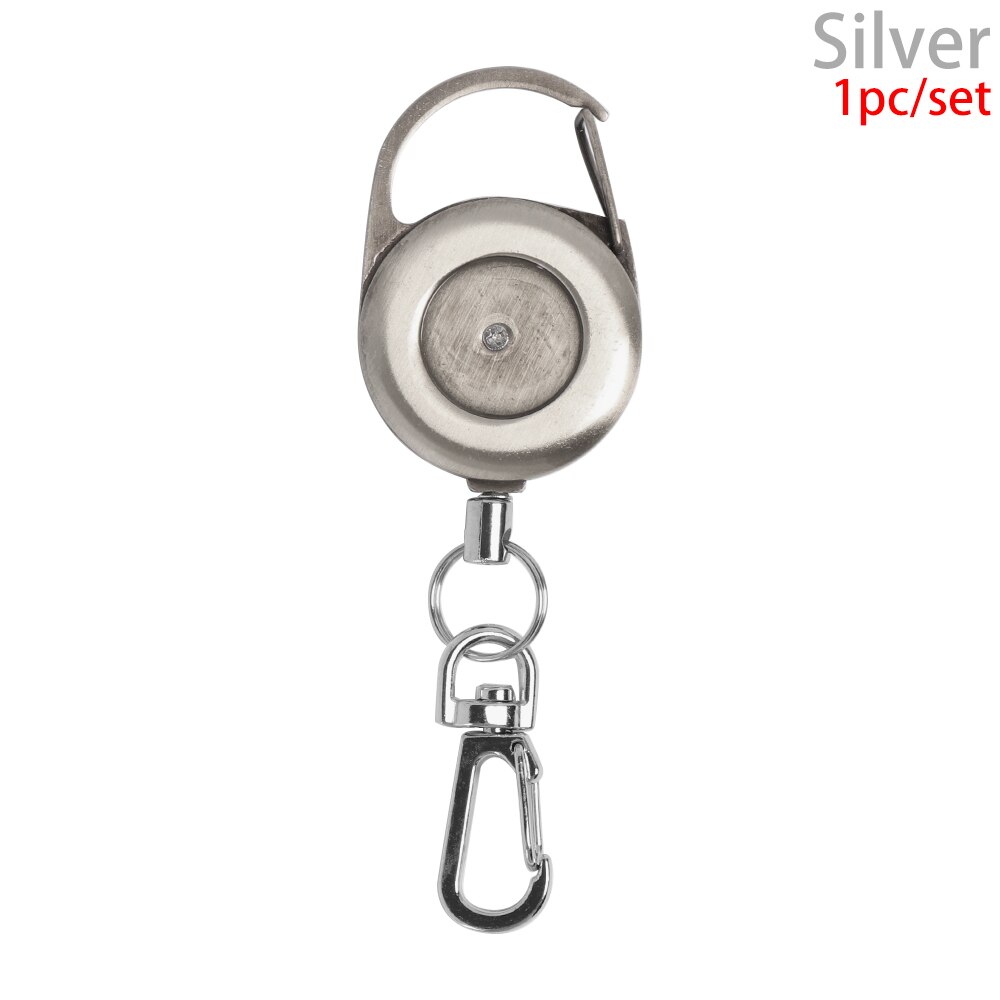 1Pc Retractable Keyring Keychains Stainless Steel Reel Clip Badge Holder ID Card Key Ring Carabine Anti-lost Outdoor Belt Clip: silver