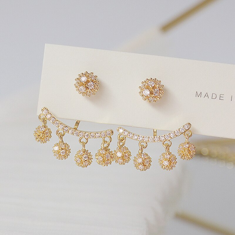 Bohemia Romantic Tassel Golden ball Earrings for Women 14k Real Gold Zirconia Stud Earrings Wedding Jewelry Pendant Accessories