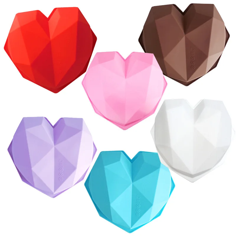 3D Geometric Cake Mold Heart Shaped Silicone Cake Mold With Mini Hammer Silicone Mousse/Chocolate Cakes Mould For Birthday: Chocolate
