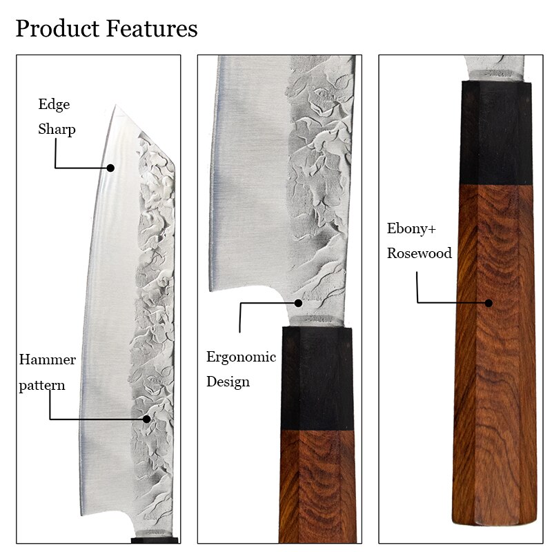 Yuzi Keukenmessen 5Pcs Set Gesmeed Koksmes Set Japanse Kiritsuke Mes Vlees Hakmes Snijden Mes Koken Tool