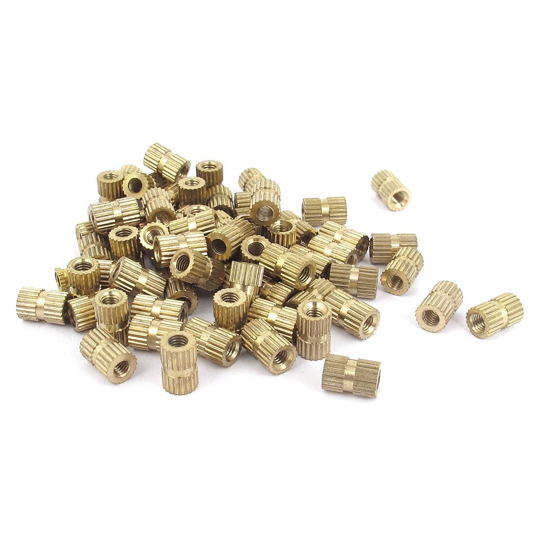 100pcs M3x8mm Stitching Round Metal Endless Screw Thread Insert Dice Brass Tone