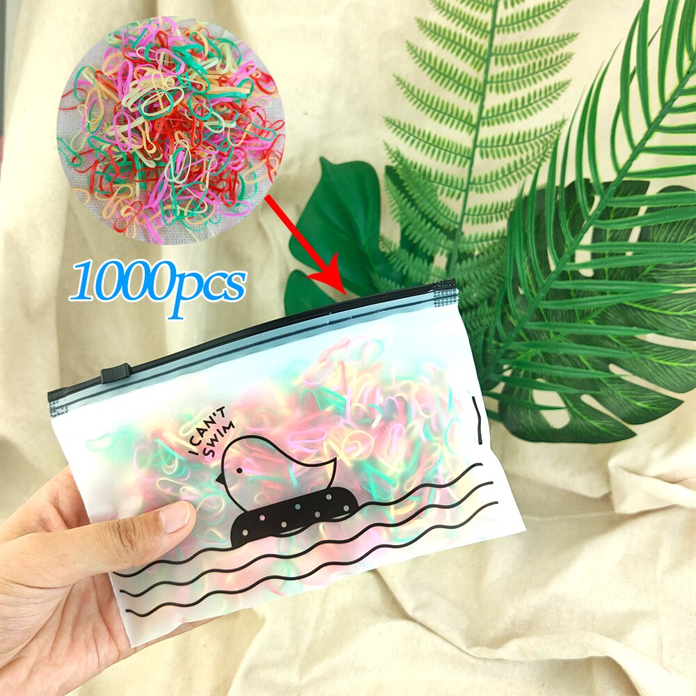 1000pcs/pack Transparent Hair Elastic Rope Rubber Band for Women Girls Bind Tie Ponytail Holder Accessories Hair Styling Tools: 1239-E-1