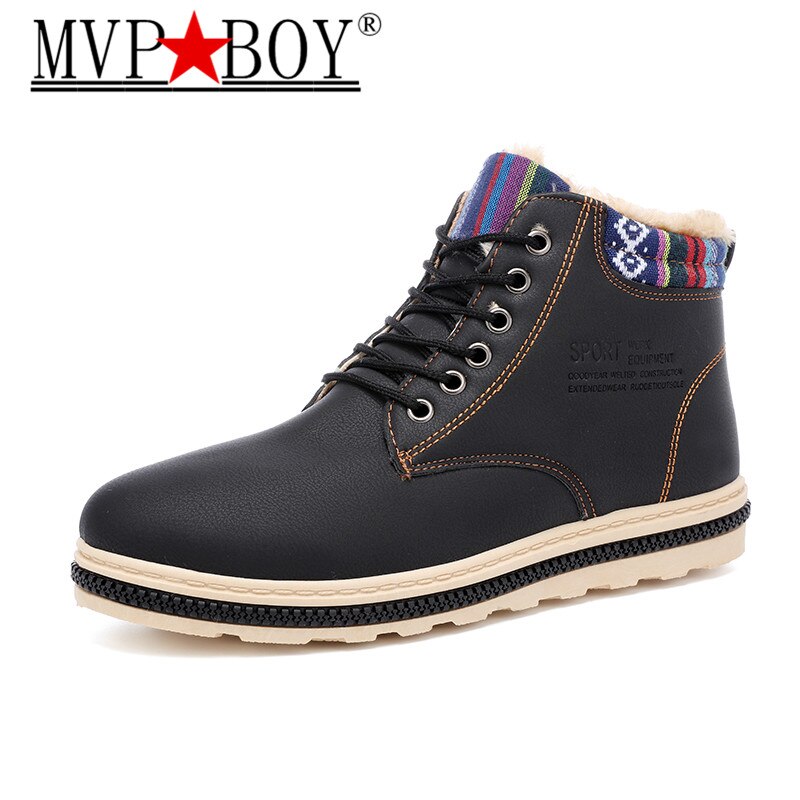 Mvp dreng korte bløde plys herre high top sneakers vinter varm pels studerende lejligheder snestøvler mandlige skridsikre udendørs sko fodtøj: Sort / 9.5
