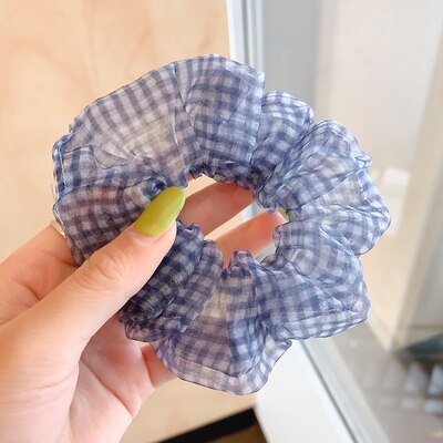 Glitter Mermaid Elastic Hair Rubber Bands Shiny Colorful Women Girls Hair Scrunchie Hair Ties Ring Rope Ponytail Holder Braiders: Blue Grid