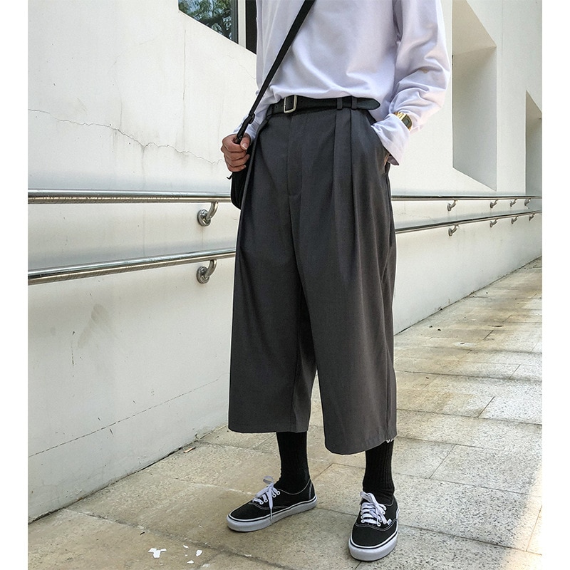 UNCLEDONJM hommes été pantalon mollet-longueur pantalon coupe ample taille droite respirant solide pantalon décontracté pour YYS-XK001
