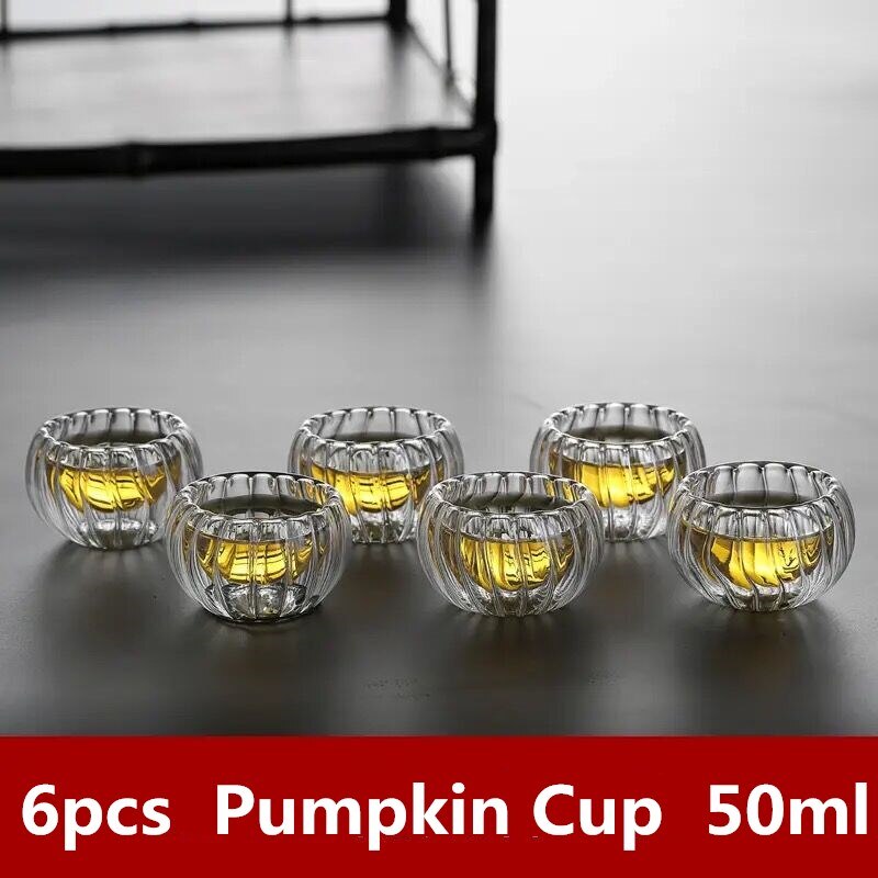 6 st/set pumpa stil dubbellagers väggglas transparent liten tekopp isolering kung fu tekopp tillbehör tekoppar verktyg