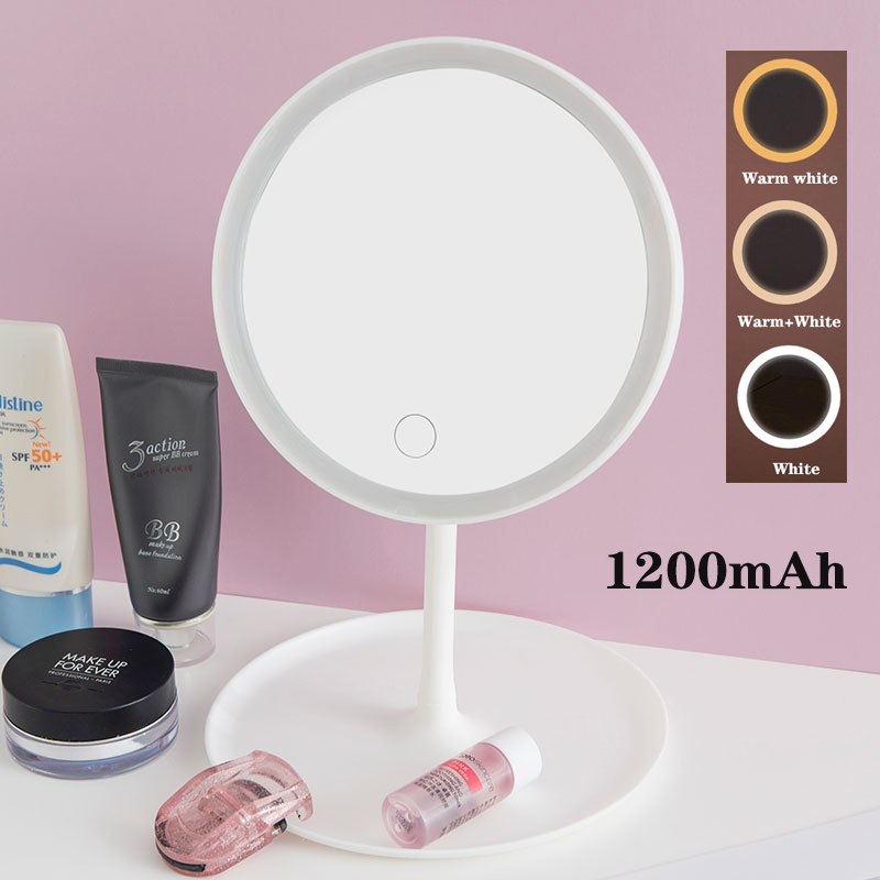 Led Wc Glas Desktop Led Cosmetische Spiegel Smart Touch Verstelbare Ring Licht Hd Schoonheid Spiegel Usb Opladen Lamp Spiegel: White-3 color