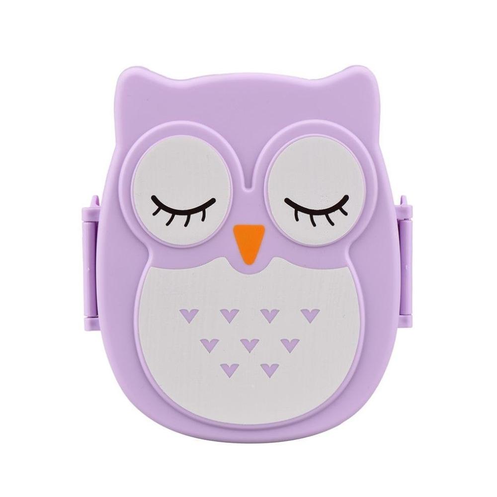 Brand Kawaii Candy Color Owl Lunch Box Microwave Oven Bento Container Case Dinnerware Children's Birthday (00097): Purple
