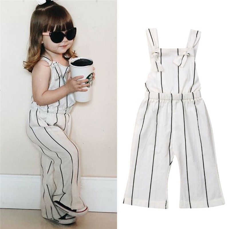 Sommer småbørn børn baby piger tøj stribet jumpsuit ærmeløs strop overalls lange bukser one-pieces outfits 1-6y