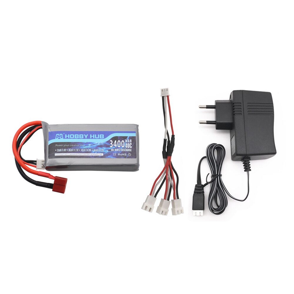 Batería Lipo de 7,4 v y 3400mah para Wltoys 12428 12423, vehículo RC de cuatro ruedas, coche de control remoto, batería de 1500mAH, 7,4 v, 03 Q39 Feiyue, pieza de cargador de control remoto: Blanco