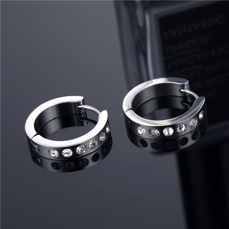 Orecchini a cerchio in cristallo traforato orecchini in acciaio inossidabile tondo blu zircone per donna uomo dichiarazione di gioielli con strass