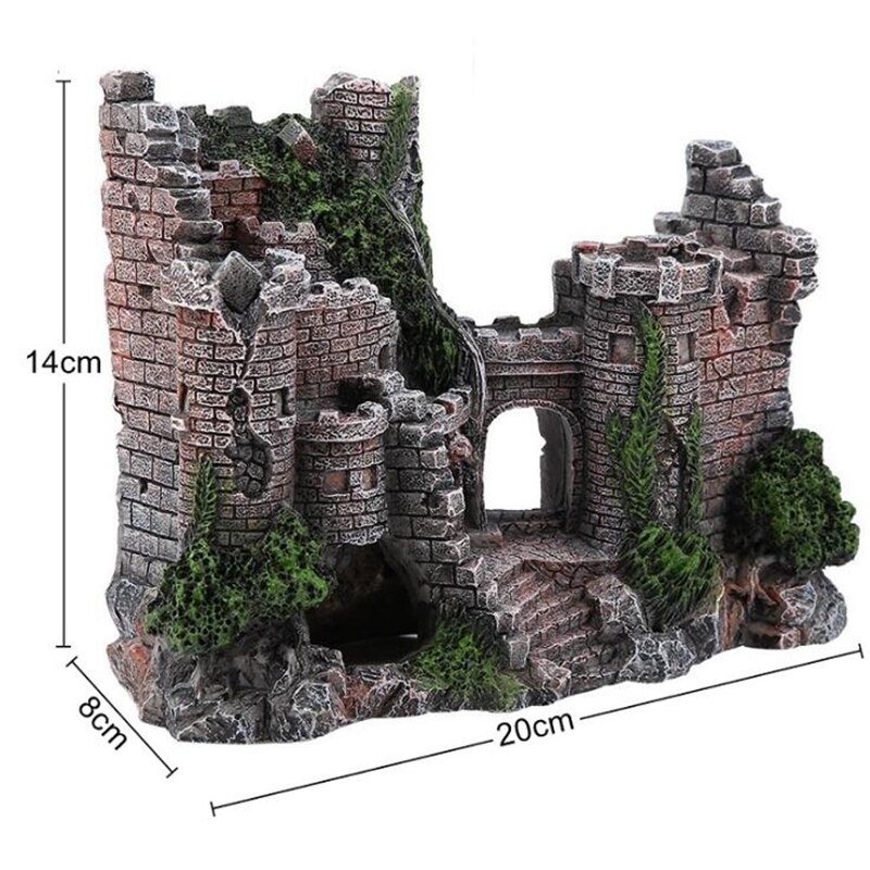 Aquarium Ancient Castle Decoration Resin Artificial Building Rocks Cave for Aquarium Fish Tank Landscaping Ornament Decor