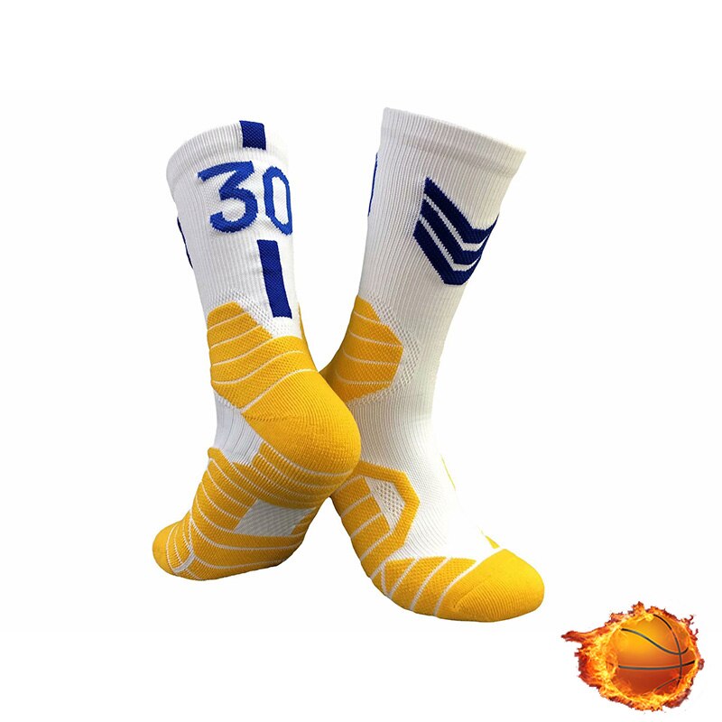 QIWN Super Star number Basketball Socks Sports Training Socks Non-slip Skateboard Durable Towel Bottom Socks: NO.30-White