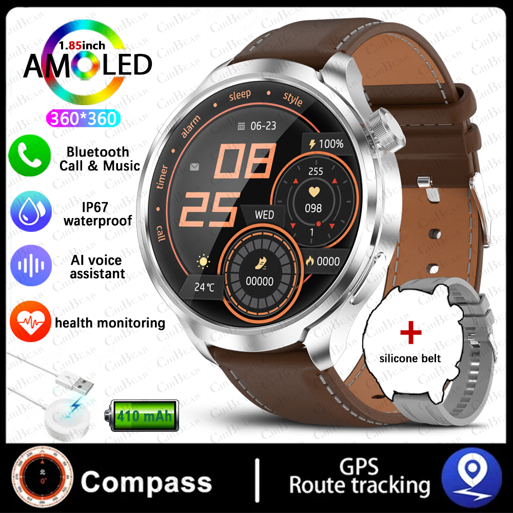 Esporte militar gps pista relógio inteligente masculino 1.85 Polegada tela nfc bússola freqüência cardíaca esporte fitness à prova dwaterproof água bt chamada smartwatch: Rosa